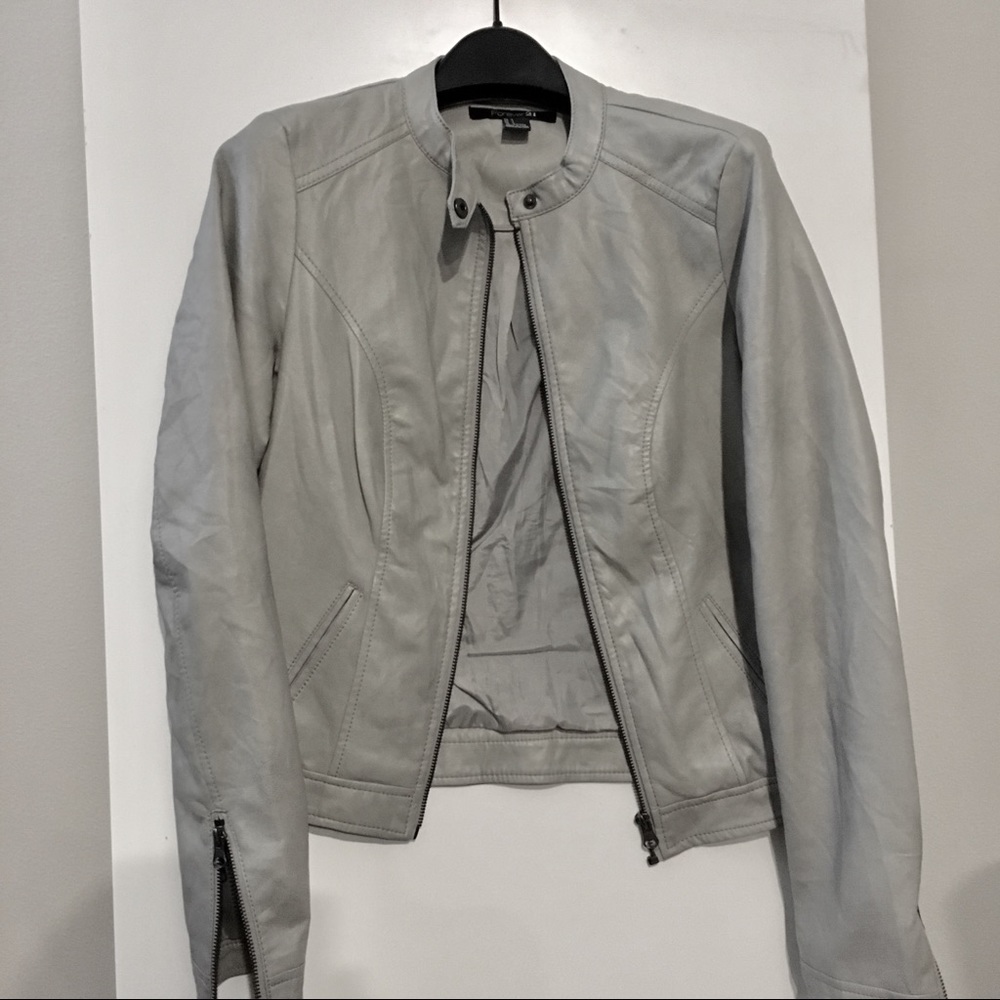 Light Grey Faux Leather Jacket